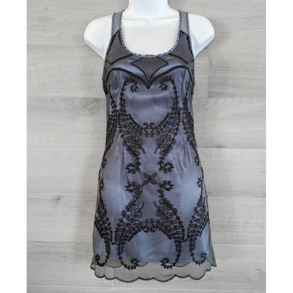 Hype Lace Overlay Cocktail Dress - Blue/Black Sz 4